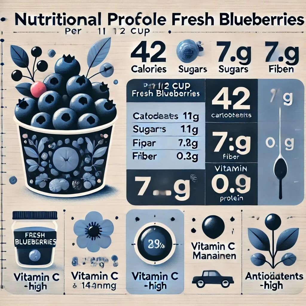 Nutritional Profile (per ½ cup fresh blueberries)